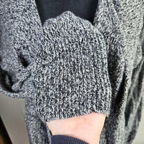 🦃 Lou & Grey Merino Wool Blend Draped Open Cardigan Black White Speckled Sm - Picture 7 of 7